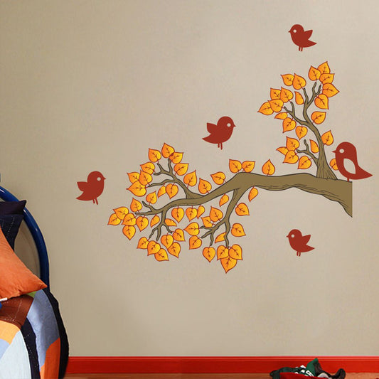 Homexa Decor | Tree With Leaf and Birds Wall Sticker (Size 76x64 cm)