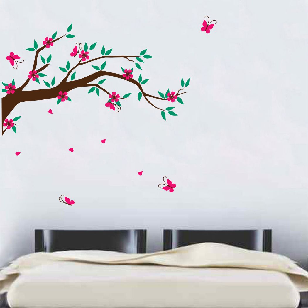 Homexa Decor | Branches With Flower Design Wall Sticker (Size 91x80 cm)