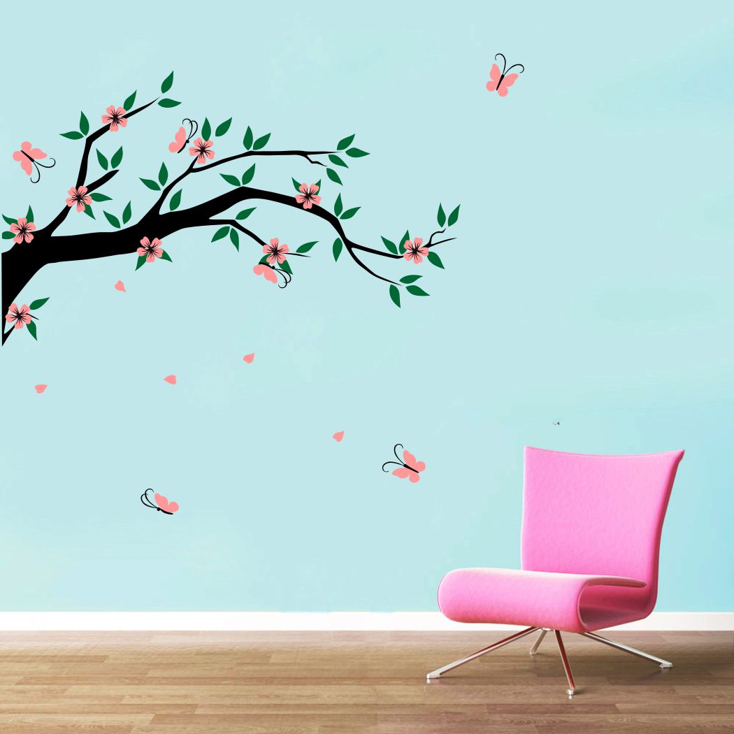 Homexa Decor | Branches With Flower Design Wall Sticker (Size 91x80 cm)