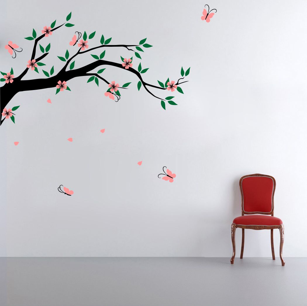 Homexa Decor | Branches With Flower Design Wall Sticker (Size 91x80 cm)