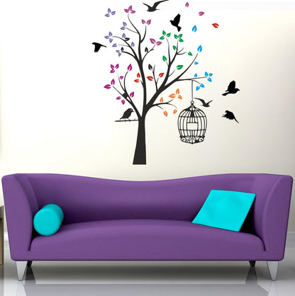 Homexa Decor | Tree With Leaf and Birds Wall Sticker (Size 65X58 cm)