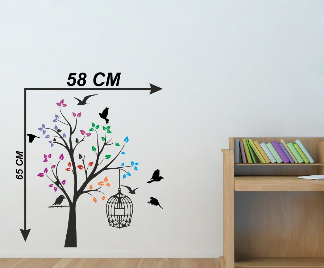 Homexa Decor | Tree With Leaf and Birds Wall Sticker (Size 65X58 cm)