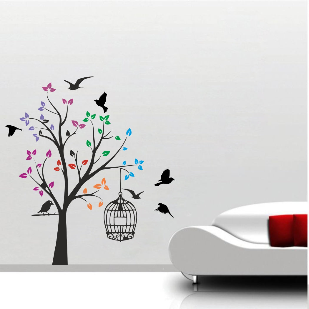 Homexa Decor | Tree With Leaf and Birds Wall Sticker (Size 65X58 cm)