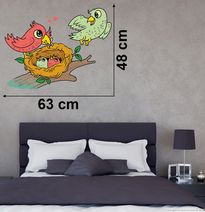 Homexa Decor | Tree With Birds and Baby Birds Wall Sticker (Size 63x48 cm)