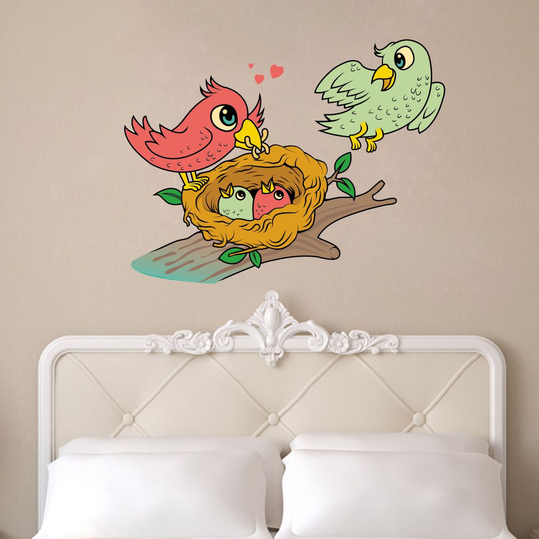 Homexa Decor | Tree With Birds and Baby Birds Wall Sticker (Size 63x48 cm)