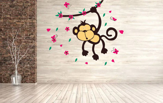 Homexa Decor | Tree With Monkey and butterfly Wall Sticker (Size 70x59 cm)
