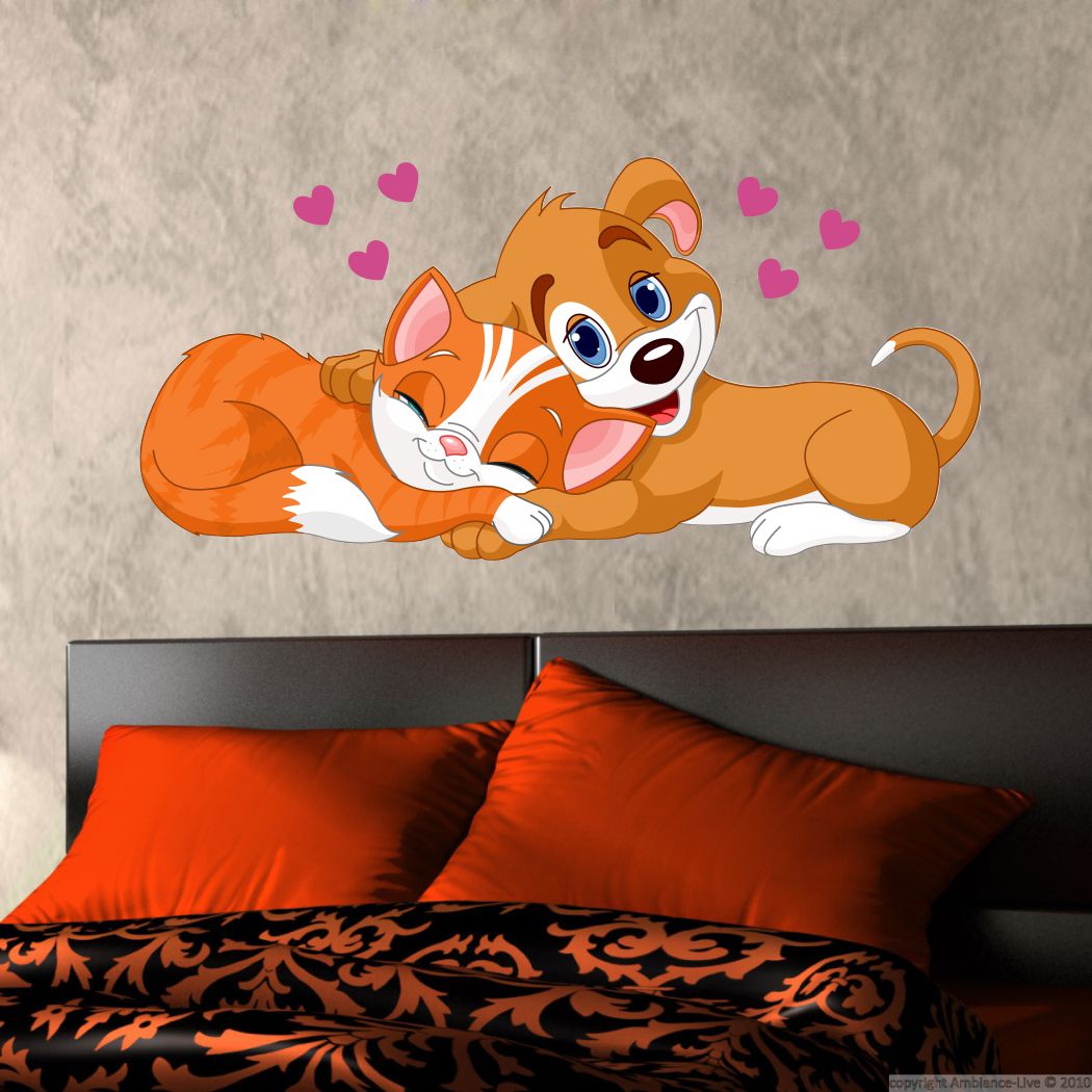 Homexa Decor | Love for Cat and Dog Wall Sticker (Size 56x27 cm)