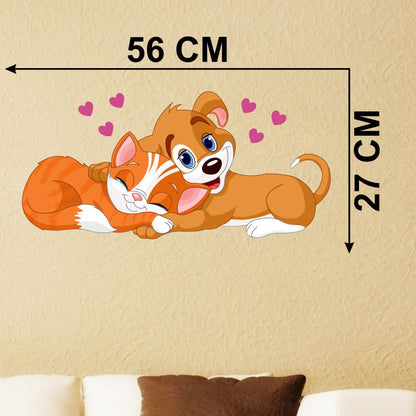 Homexa Decor | Love for Cat and Dog Wall Sticker (Size 56x27 cm)