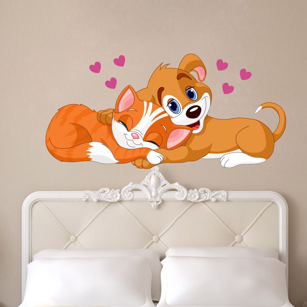 Homexa Decor | Love for Cat and Dog Wall Sticker (Size 56x27 cm)