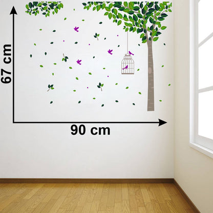 Homexa Decor | Tree With Birds and Cages Design  Wall Sticker (Size 90x67 cm)