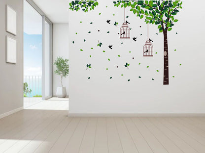 Homexa Decor | Tree With Birds and Cages Design  Wall Sticker (Size 90x67 cm)