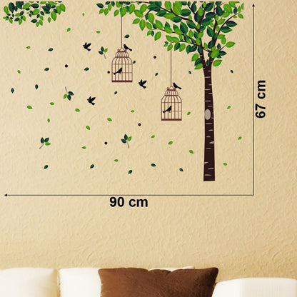 Homexa Decor | Tree With Birds and Cages Design  Wall Sticker (Size 90x67 cm)