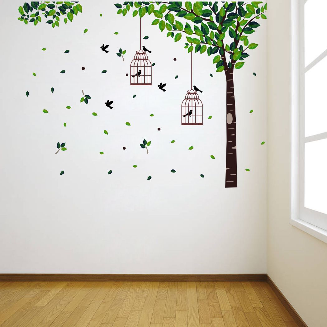 Homexa Decor | Tree With Birds and Cages Design  Wall Sticker (Size 90x67 cm)