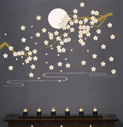 Homexa Decor | Tree With Flower and Moon Wall Sticker (Size 97x64 cm)