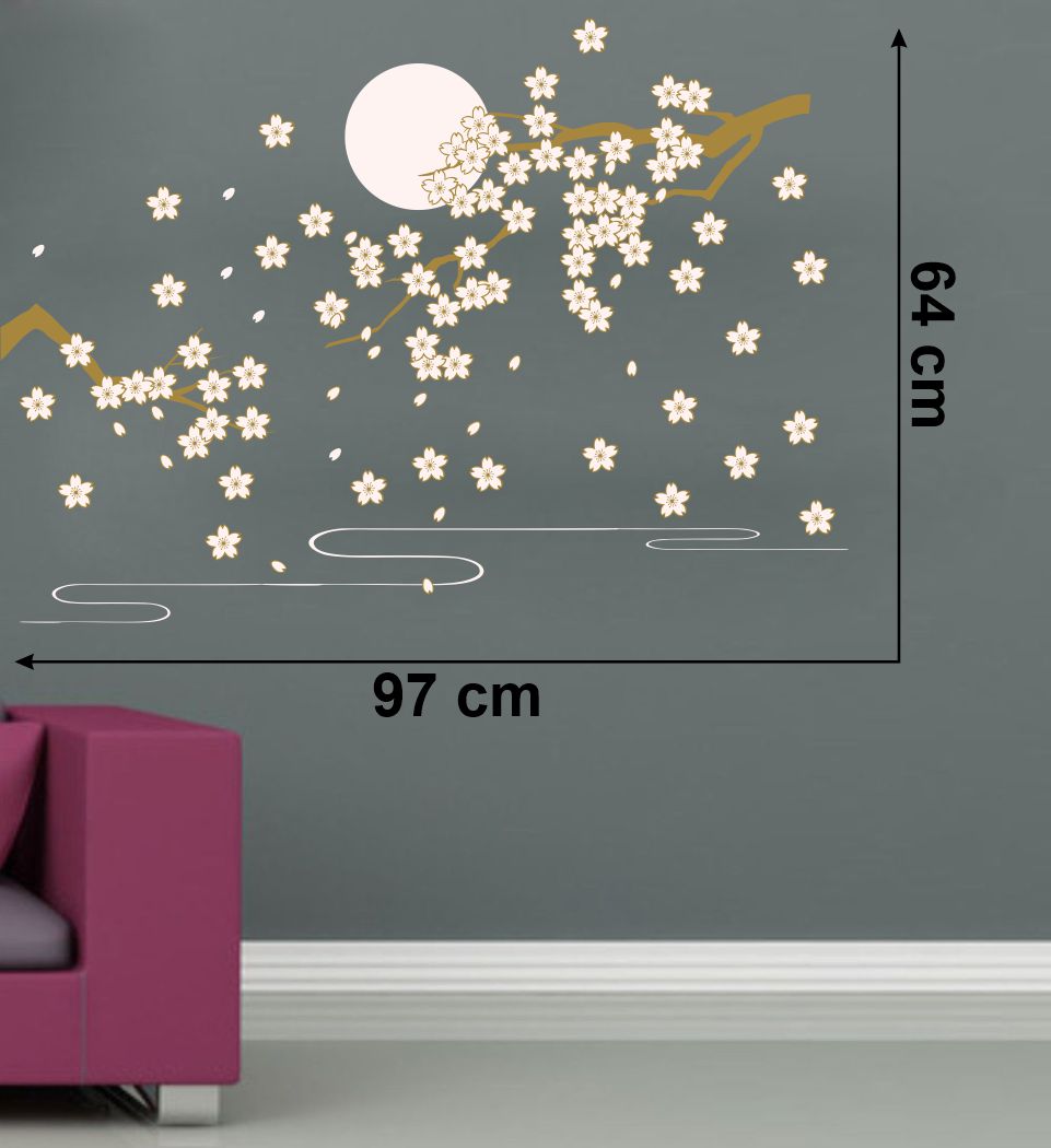 Homexa Decor | Tree With Flower and Moon Wall Sticker (Size 97x64 cm)