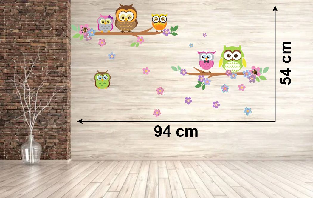 Homexa Decor | Tree With Flower and Owl Wall Sticker (Size 94x54 cm)