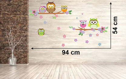 Homexa Decor | Tree With Flower and Owl Wall Sticker (Size 94x54 cm)