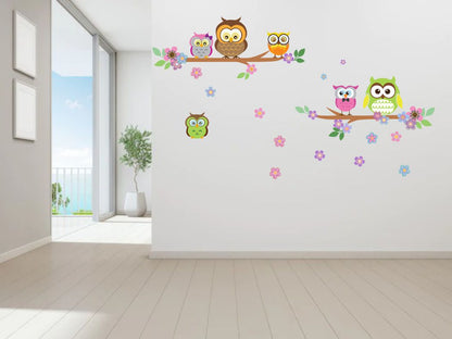 Homexa Decor | Tree With Flower and Owl Wall Sticker (Size 94x54 cm)