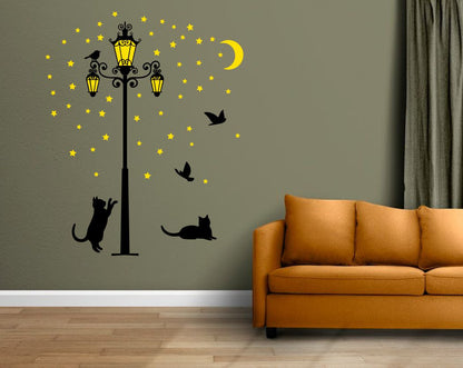 Homexa Decor | Lamp and Cat Wall Sticker Wall Sticker (Size 109x118 cm)