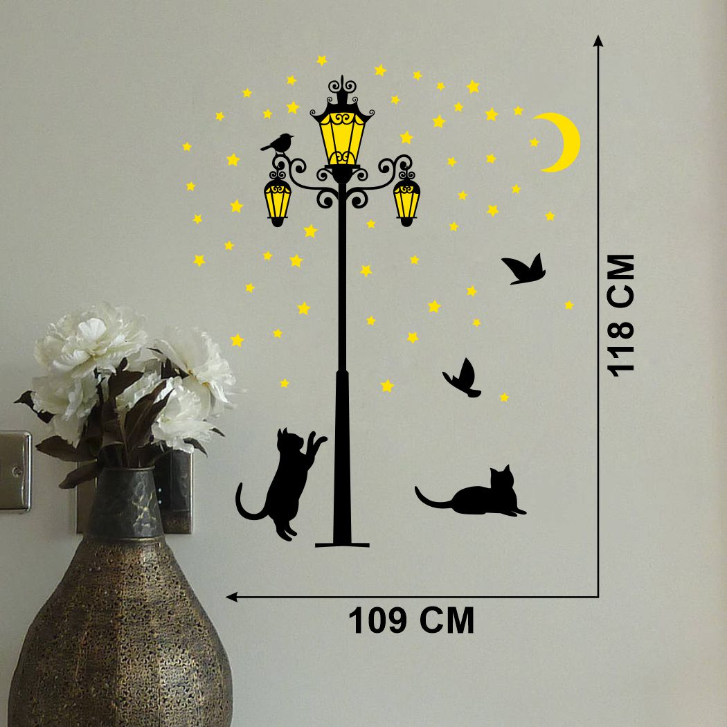 Homexa Decor | Lamp and Cat Wall Sticker Wall Sticker (Size 109x118 cm)