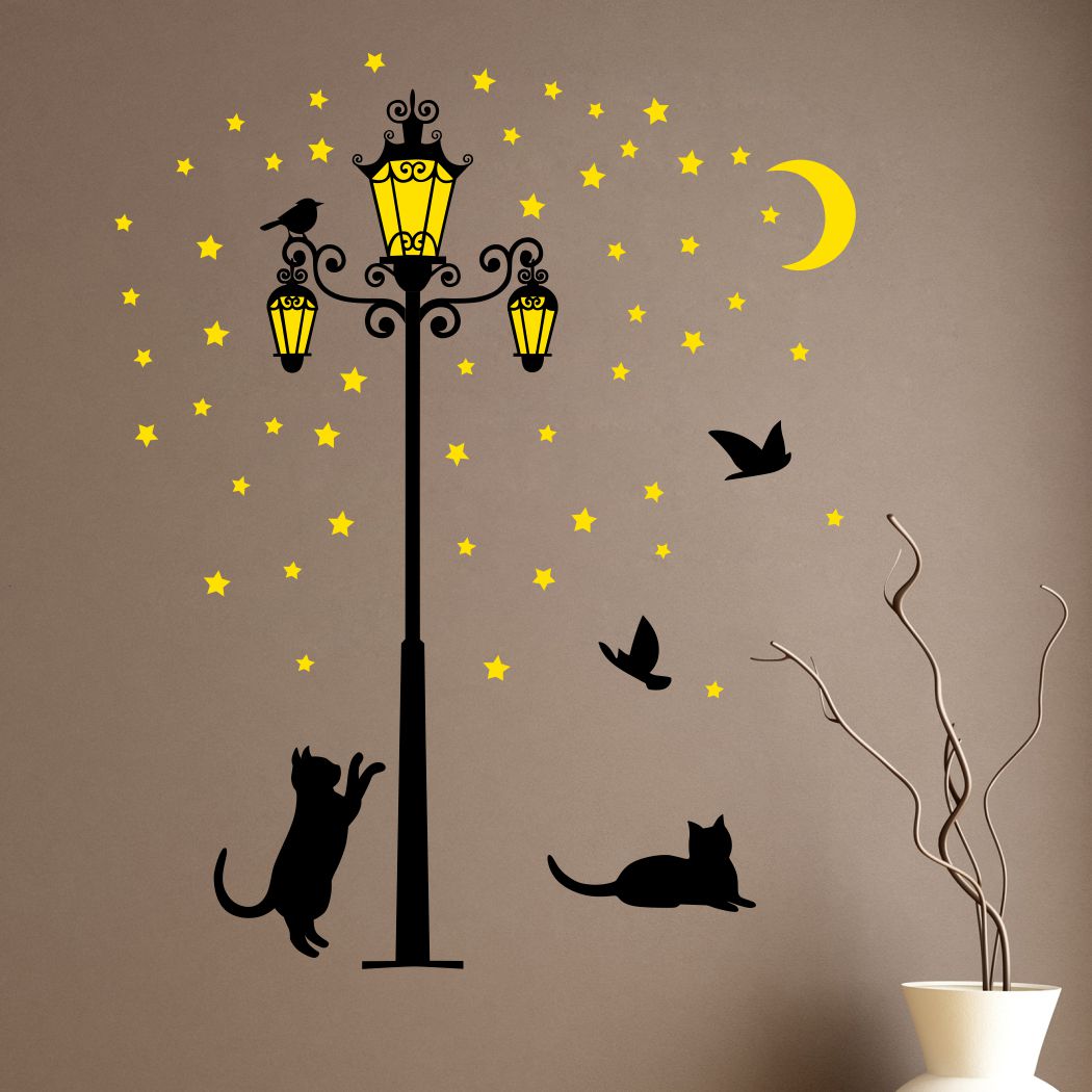 Homexa Decor | Lamp and Cat Wall Sticker Wall Sticker (Size 109x118 cm)