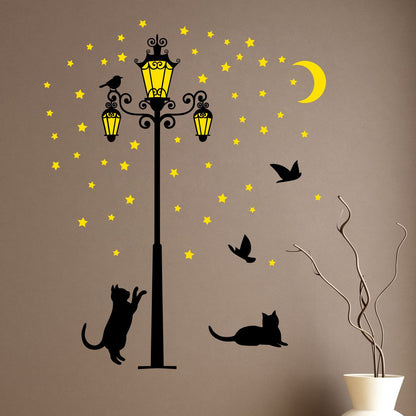 Homexa Decor | Lamp and Cat Wall Sticker Wall Sticker (Size 109x118 cm)