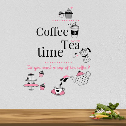 Homexa Decor | Cup With Tea and Coffee Kitchen Design Wall Sticker (Size 85x64 cm)