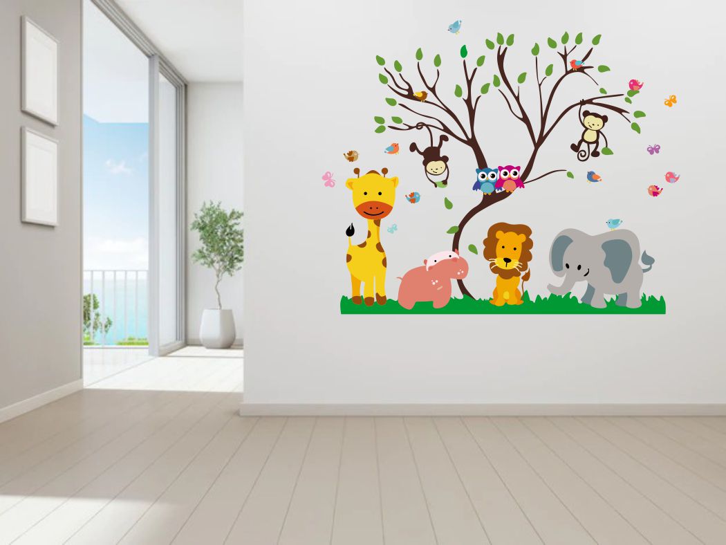 Homexa Decor |  Jungle Cartoon Animals Wall Sticker (Size 70x57 cm)