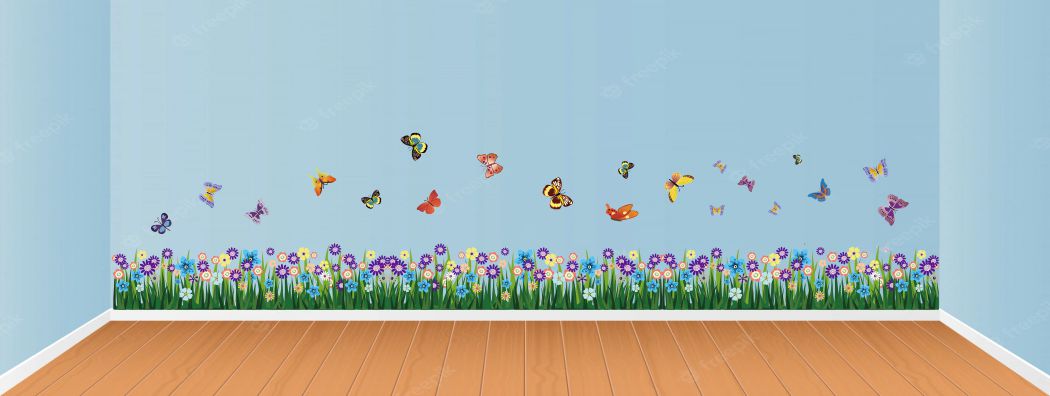 Homexa Decor | Flower With Butterfly and Grass Design  Wall Sticker (Size 170 x 36 cm)