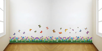 Homexa Decor | Flower With Butterfly and Grass Design  Wall Sticker (Size 170 x 36 cm)