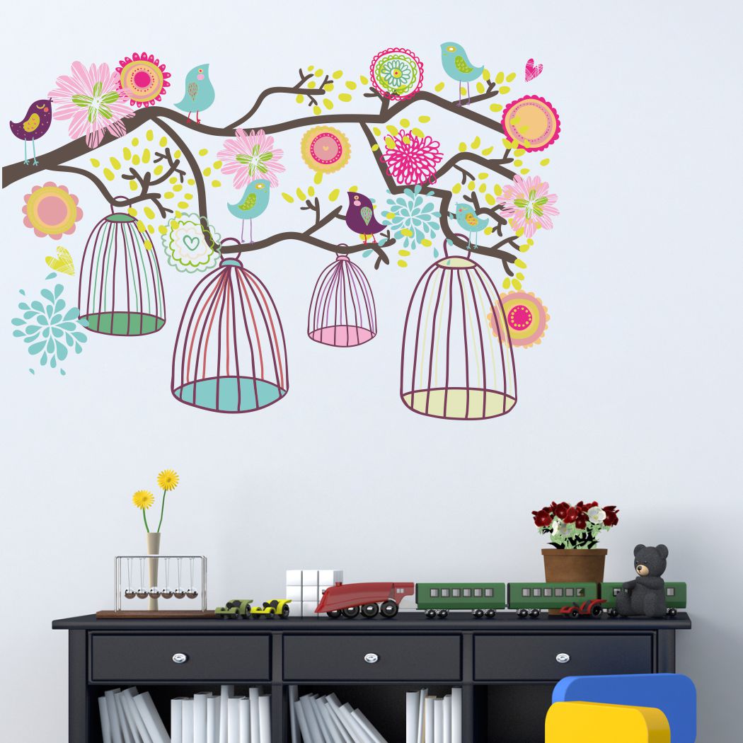 Homexa Decor | Tree With Leaf and Cage  Wall Sticker (Size 56 x 38 cm)