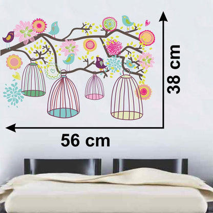 Homexa Decor | Tree With Leaf and Cage  Wall Sticker (Size 56 x 38 cm)