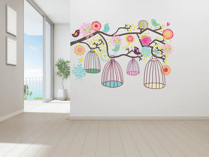 Homexa Decor | Tree With Leaf and Cage  Wall Sticker (Size 56 x 38 cm)