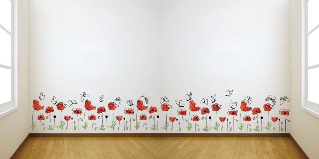 Homexa Decor | Flower With Butterfly Wall Sticker (Size 116 x 19 cm)