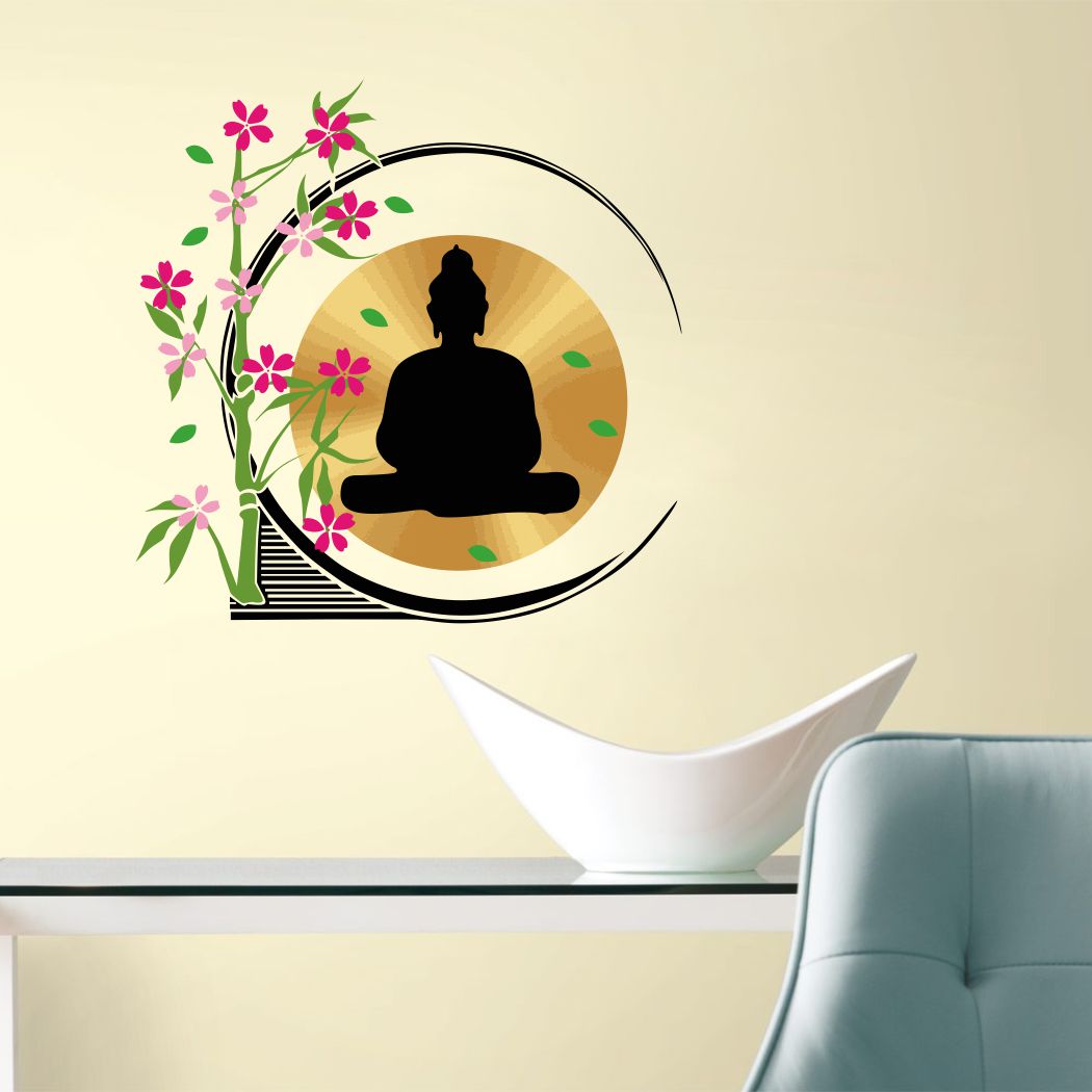 Homexa Decor | Tree With Buddha and Flower Wall Sticker (Size 57 x 57 cm)