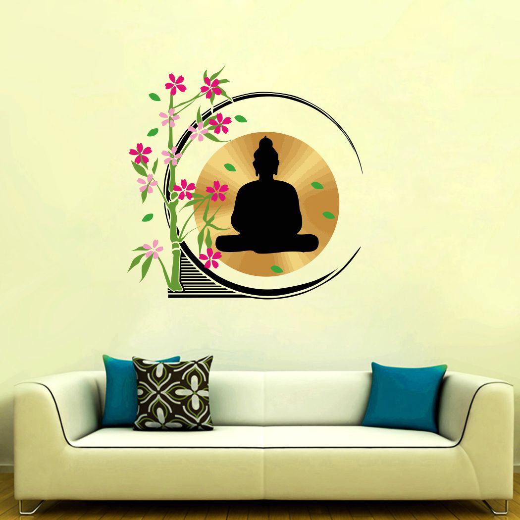 Homexa Decor | Tree With Buddha and Flower Wall Sticker (Size 57 x 57 cm)