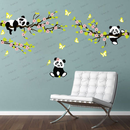 Homexa Decor | Branches With Pandas Design wall Sticker Sticker (Size 113 x 58 cm)