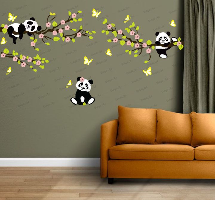 Homexa Decor | Branches With Pandas Design wall Sticker Sticker (Size 113 x 58 cm)