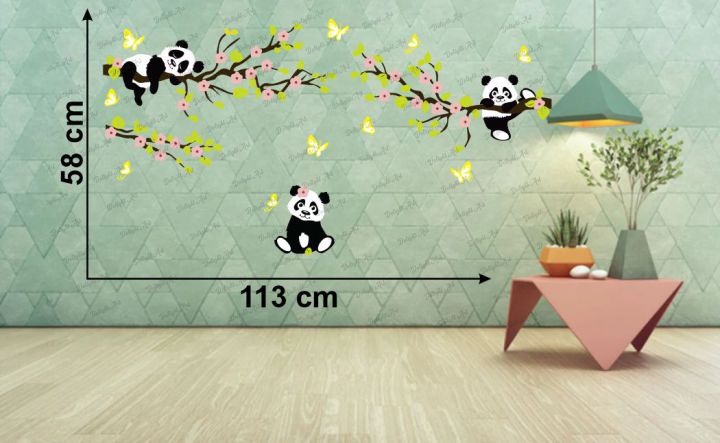 Homexa Decor | Branches With Pandas Design wall Sticker Sticker (Size 113 x 58 cm)