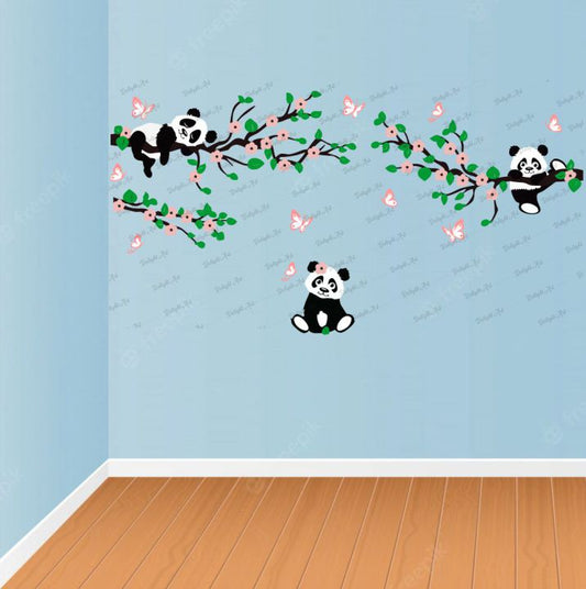 Homexa Decor | Branches With Pandas Design wall Sticker Sticker (Size 113 x 58 cm)