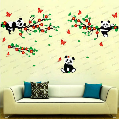 Homexa Decor | Branches With Pandas Design wall Sticker Sticker (Size 113 x 58 cm)