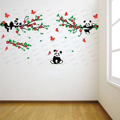 Homexa Decor | Branches With Pandas Design wall Sticker Sticker (Size 113 x 58 cm)