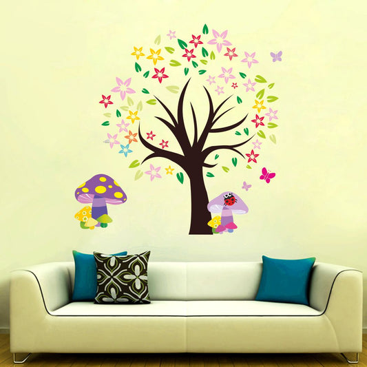 Homexa Decor | Tree With Flower and Butterfly Wall Sticker (Size 61 x 62 cm)