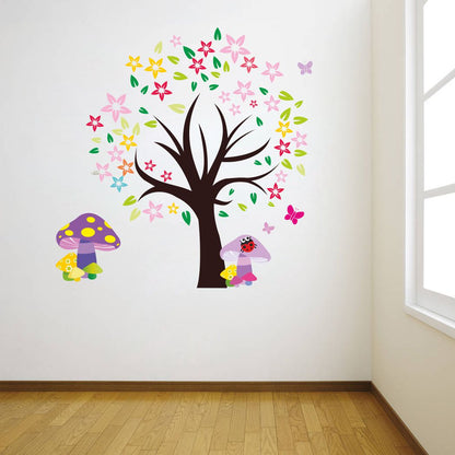 Homexa Decor | Tree With Flower and Butterfly Wall Sticker (Size 61 x 62 cm)