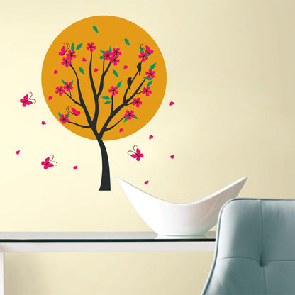 Homexa Decor | Tree, Sun With Flower and Butterfly Wall Sticker (Size 64 x 71 cm)