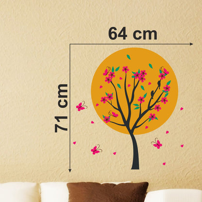 Homexa Decor | Tree, Sun With Flower and Butterfly Wall Sticker (Size 64 x 71 cm)