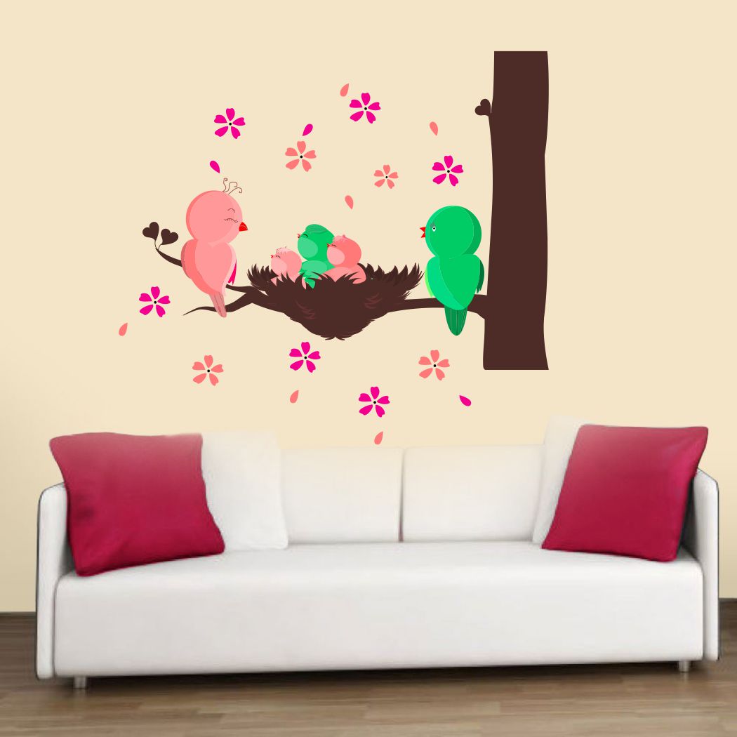 Homexa Decor | Tree With Birds Wall Sticker (Size 70 x 64 cm)