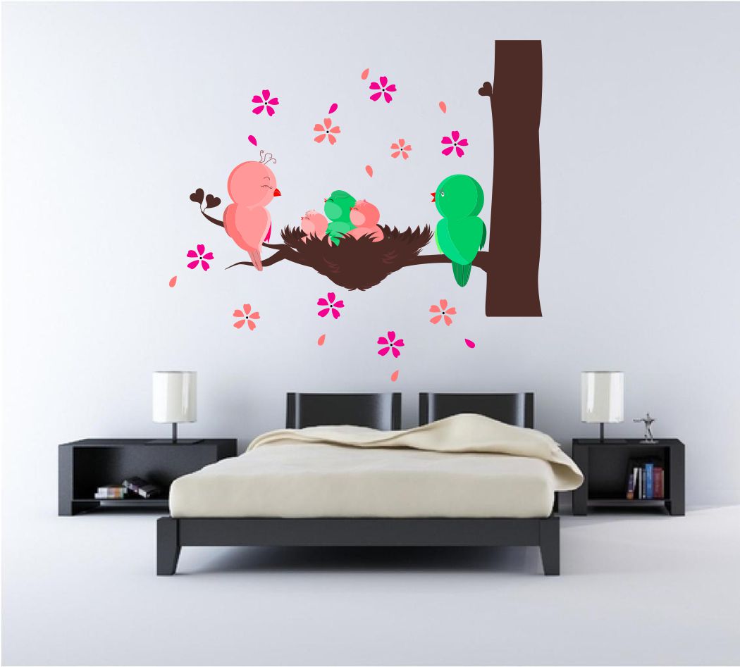 Homexa Decor | Tree With Birds Wall Sticker (Size 70 x 64 cm)