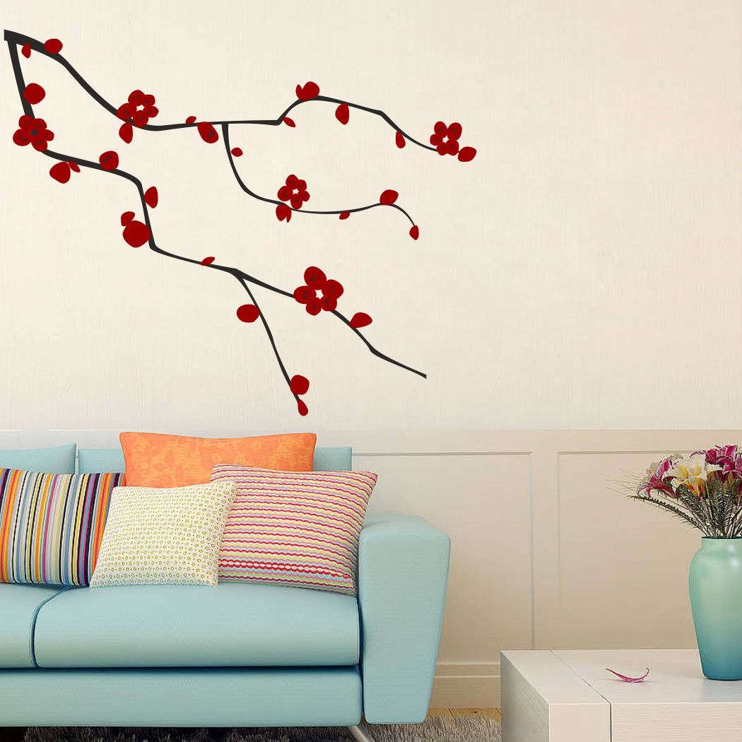 Homexa Decor | Branches With Flower Design wall Sticker Sticker (Size 152 x 124 cm)