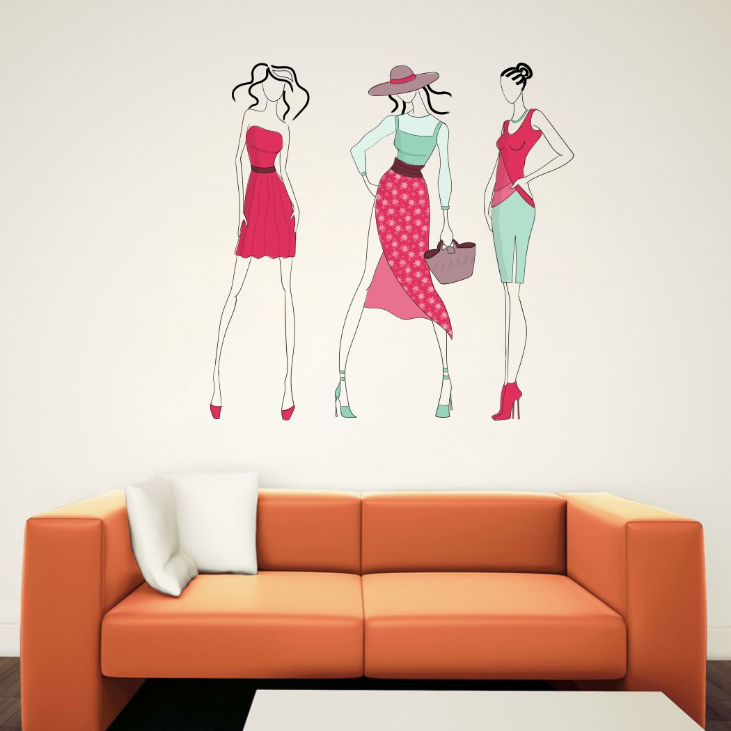 Homexa Decor | Three Ladies Fashion Design Wall Sticker (Size 58 x 57 cm)